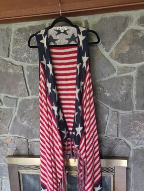 Unity World Wear Red, White & Blue Knit Top with Woven Texture